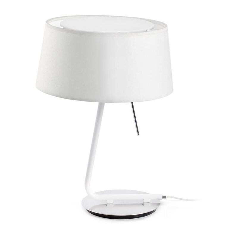 Lampe de table hotel E27 15W acier blanc mat, textile blanc L:25,5cm H:37cm dimmable