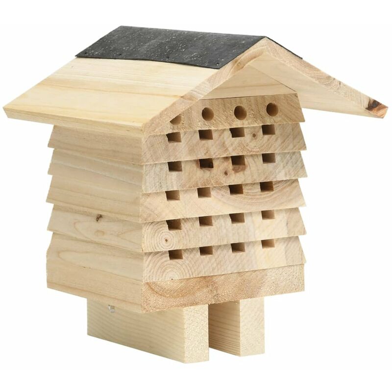 

Hotel para abejas de madera maciza de abeto 22x20x20 cm