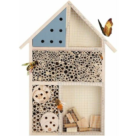Hotel para Insectos, Casa para Insectos Hotel para Insectos de Madera con Techo de Corteza para Colgar Casa de Mariposas de Madera para Abejas, Mariquitas, Mariposas y Otros Insectos, 35 cm——Adélala