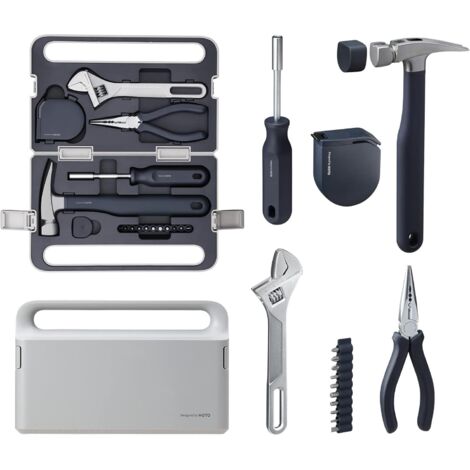 HOTO Boite a Outils Complete, Malette Outils Complete, Caisse à Outil Complete avec Marteau Pince Tournevis Clé Ruban Mesurer, Trousse d'outils Mécaniques Essentiels pour Réparations Domestiques