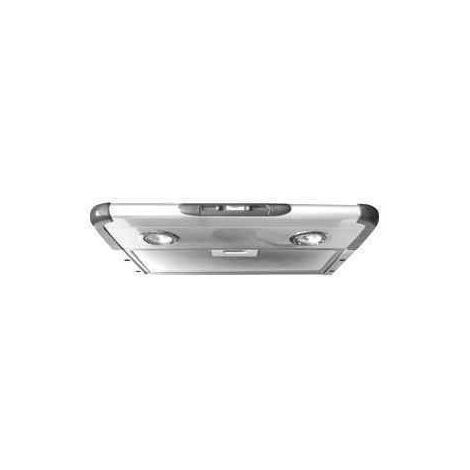 Hotte aspirante à évacuation 12V pour camping-car – Débit 120 m³/h – Façade inox – Corps ABS noir – Éclairage halogène 20W – Baraldi