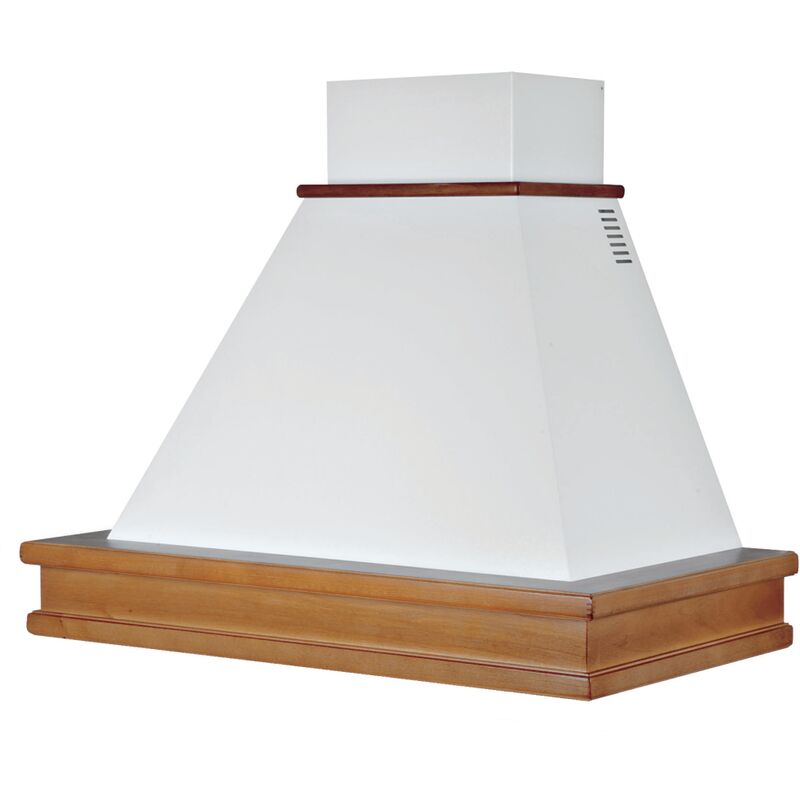 Hotte aspirante SYENE en acier inoxydable blanc de la corniche en couleur bois noce evita cm 90