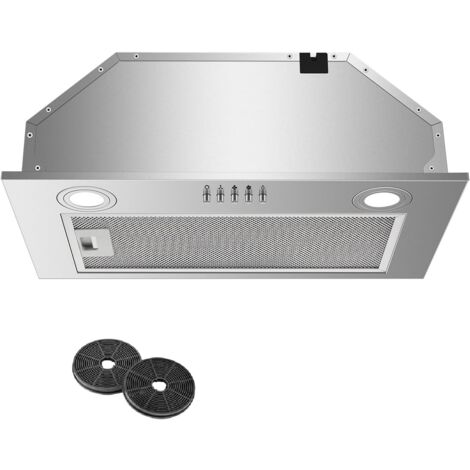Hotte aspirante encastrable 52 cm – Débit d'air 300 m³/h – 3 vitesses – Éclairage LED – Acier inoxydable – Filtre à charbon inclus – Classe C