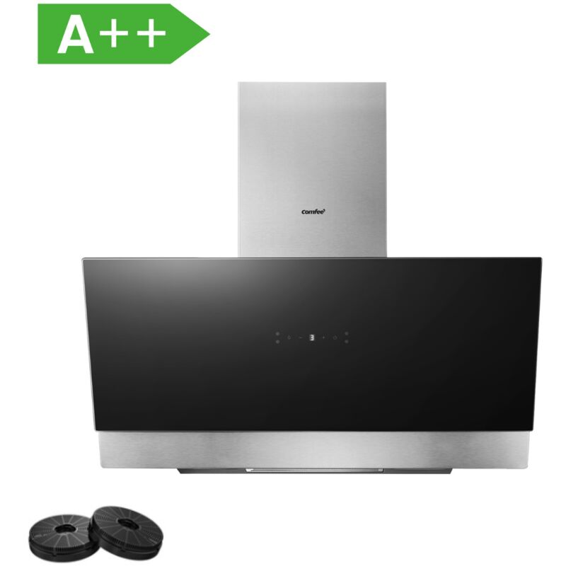 Comfee - Hotte Aspirante Inclinée 90cm 800m³/h Classe a++, 4 Vitesses, bldc Moteur, Evacuation & Recyclage, Commandes Gestuelles, Verre Noir