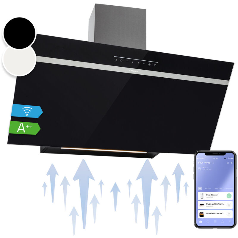 Klarstein - Hotte Aspirante 90cm, Hottes de Cuisine, Filtre de Hotte à Graisse en Aluminium, Débit d'Air Puissant 514 m³/h et Silencieux, Eclairage