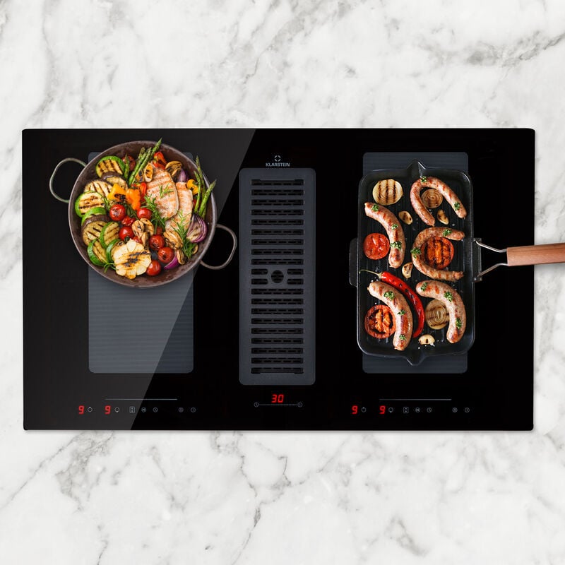 Klarstein - Hotte aspirante full house down air system - cuisinière à induction - 477 m³/h classe a+