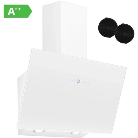 Hotte aspirante murale inclinée 60 cm – Classe A+ – Débit d'air 700 m³/h – 3 vitesses – Recyclage avec filtre à charbon – Touche tactile