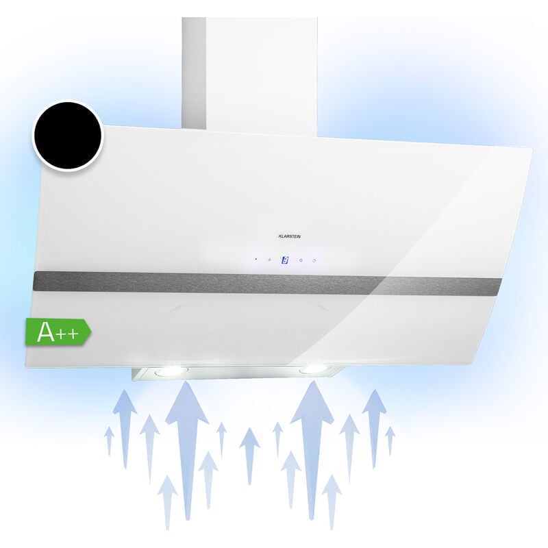 Klarstein - Clara Hotte Aspirante 90cm, Hottes de Cuisine Inclinées, Filtre de Hotte en Aluminium, Débit d'Air Puissant 509 m³/h, Eclairage à led,