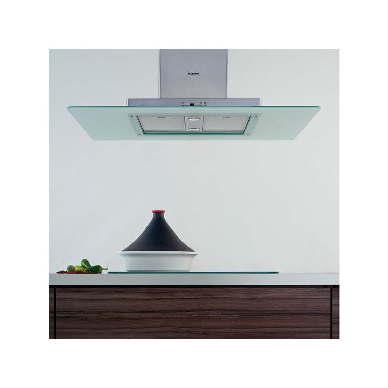 Hotte cuisine en îlot Silverline BAIA inox et verre 90 cm
