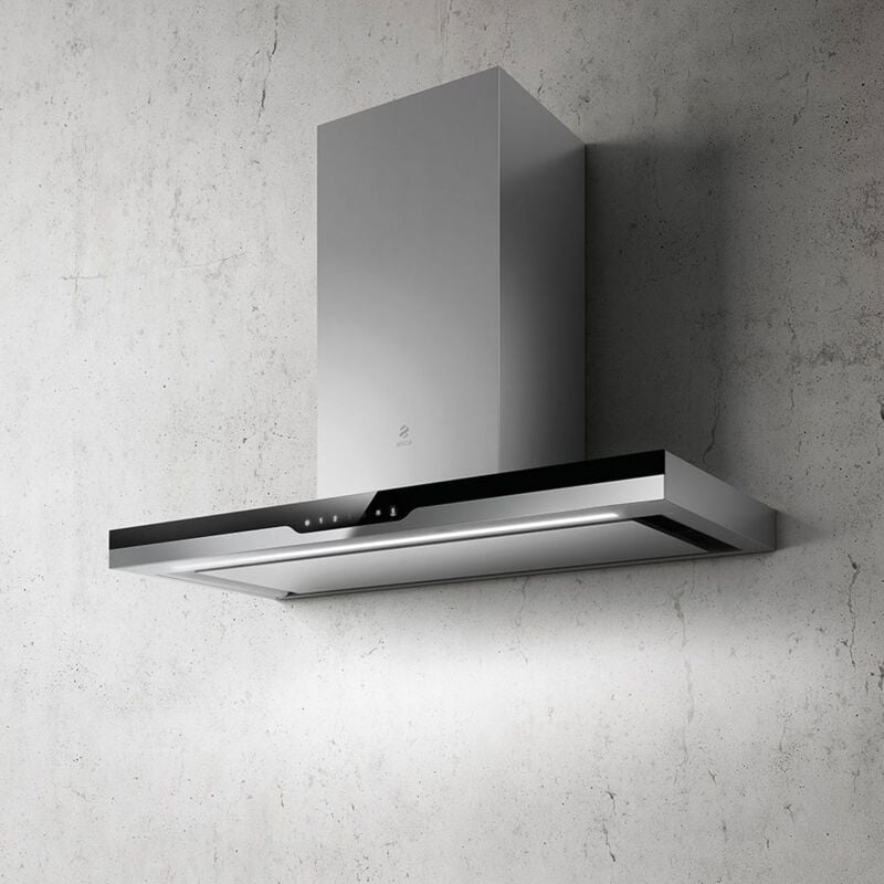 Hotte cuisine murale METEORITE inox et verre noir 900 (mm) - Elica