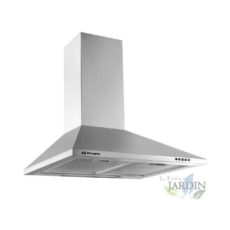 Hotte décorative Orbegozo 60 cm, 3 vitesses, 2 filtres amovibles, 2 ampoules, finition inox, cheminée réglable