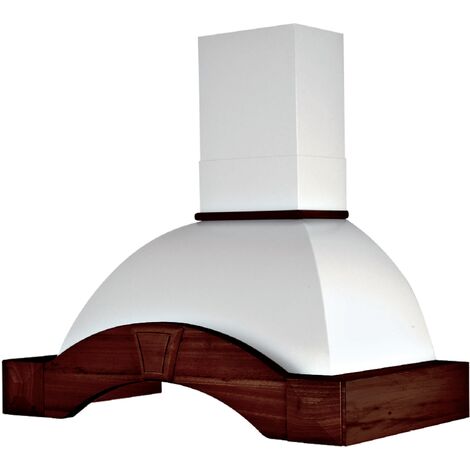 Hotte de cuisine rustique blanche CASTELLO avec cadre en bois incrusté  couleur tabac 90 cm