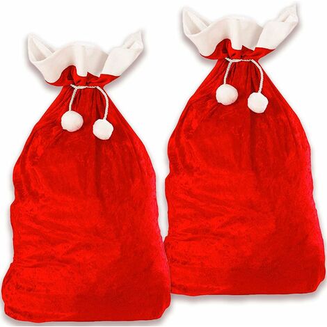 Hotte de Père Noël - 2 Grand Sac Cadeau de Noel Rouge en Velour Sacs Cadeaux Rouge et Blanc Deguisement pour la Fête de Noel (50 x 70 cm) -13Treize
