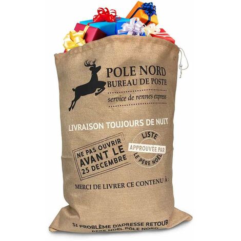 Hotte du Père Noël effet toile de jute Beige