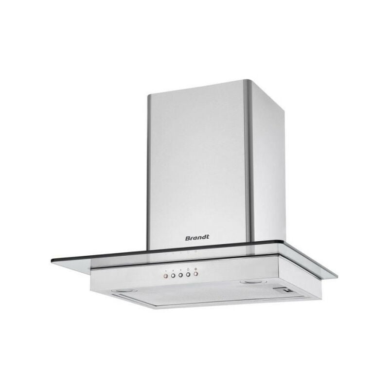 Brandt - Hotte décorative murale BHB1644IX - 60cm - Evacuation & recyclage - Inox + Verre - 552 m3/h
