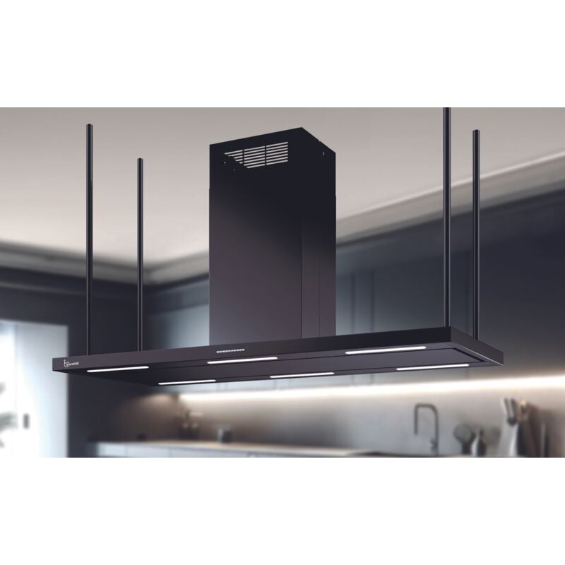 Baraldi - Hotte îlot Elea 176x60 cm. - Noir – cheminée centrale – 900 m3/h