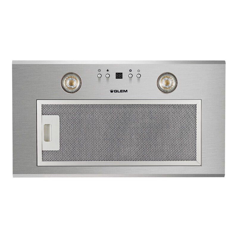 Glemgas - Hotte motorisée encastrable - Débit maximum : 500 m3/h - Décor : Inox - Diamètre sortie : 120 ou 150 mm - Encastrement : 477 x 262 mm