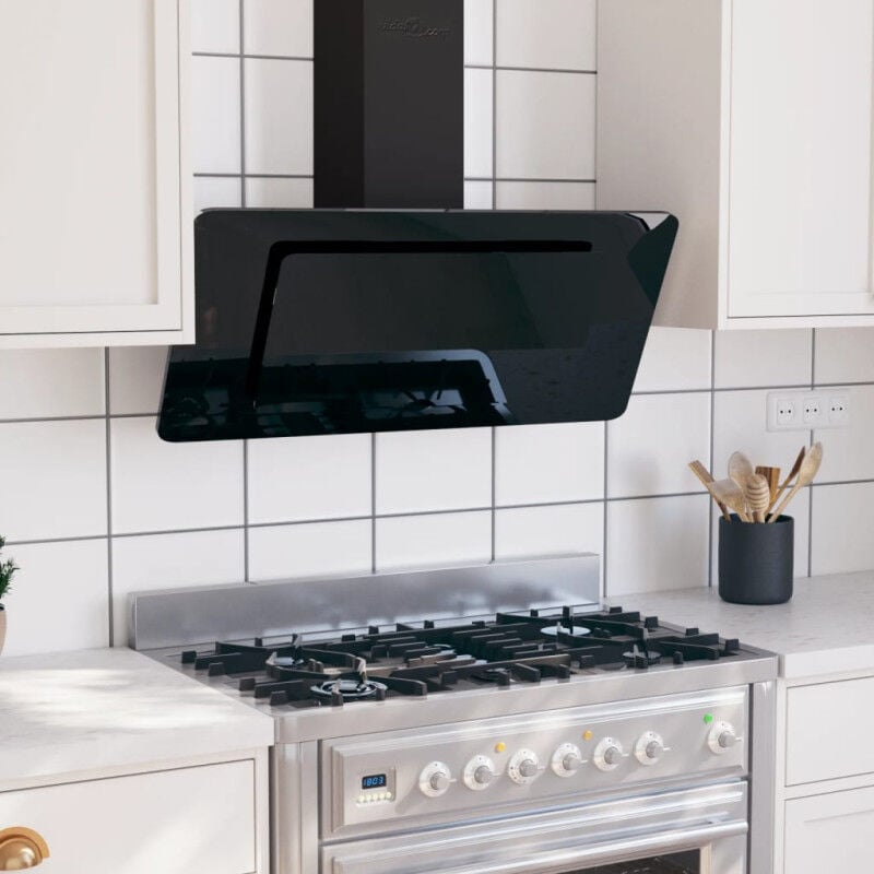 Vidaxl - Hotte murale 90 cm Acier inoxydable et verre trempé Noir