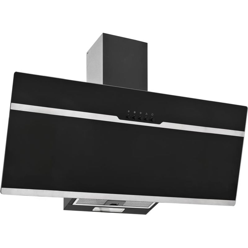 Hotte murale 90 cm Acier inoxydable et verre trempe Noir - ASUPERMALL