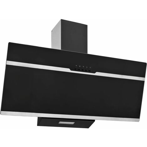 Hotte murale 90 cm Acier inoxydable et verre trempé Noir