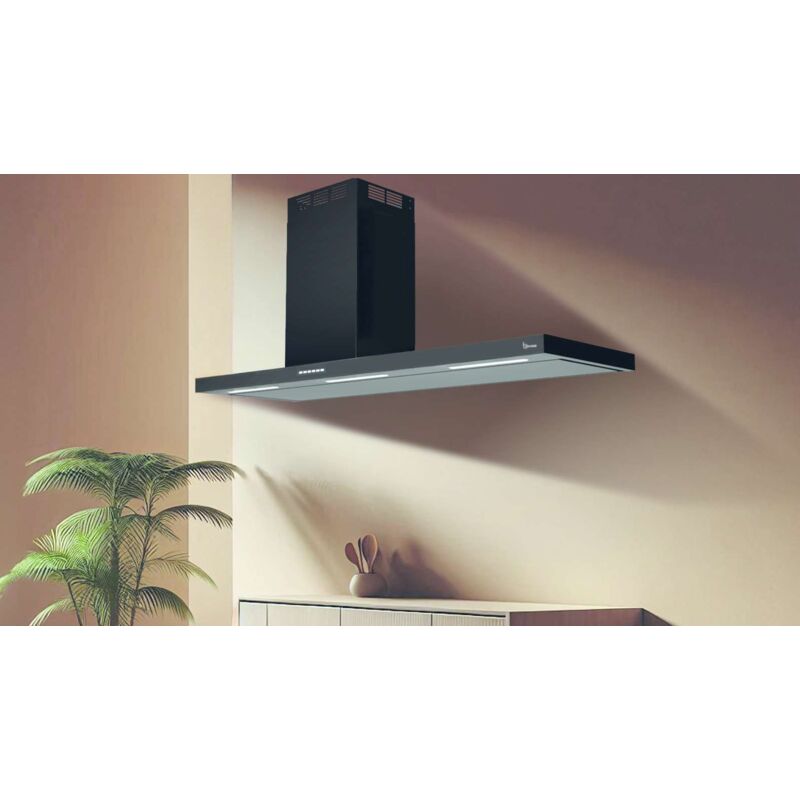 Baraldi - Hotte murale Elea 120x50 cm. - Noir – cheminée gauche – 800 m3/h