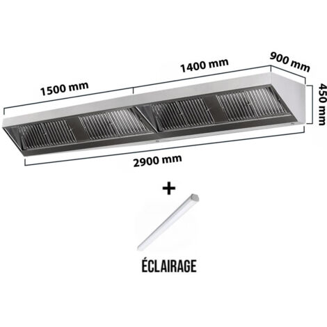Hotte murale sans moteur 2900x900x450 mm avec éclairage, filtre et robinet de vidange PREMIUM - GOLDINOX