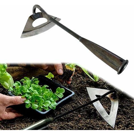 Houe creuse tout en acier durcie à main - houe de plantation de jardin, râteau de désherbage tenu dans la main, Binette creuse pour jardinage, outil de sol portatif en acier pour Creuser (12in)