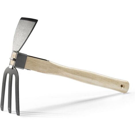 Houe de jardin, outils de jardin, houe et râteau, houe à main avec manche en bois pour ameublir la terre et désherber
