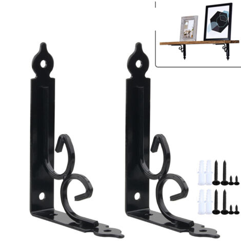 Houhence – Console pour étagère murale 2 pièces – Équerres triangulaires 90° en acier noir – Supports de montage pour étagères métalliques