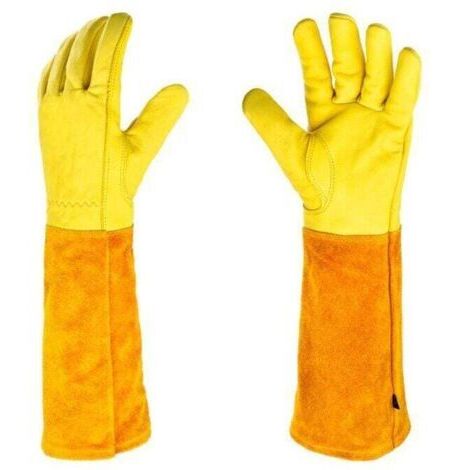 Houhence – Gants de jardinage en cuir croûte de bovin – Tissu anti-griffure Ripstop – Résistants à l'eau et à l'huile – Manchette souple