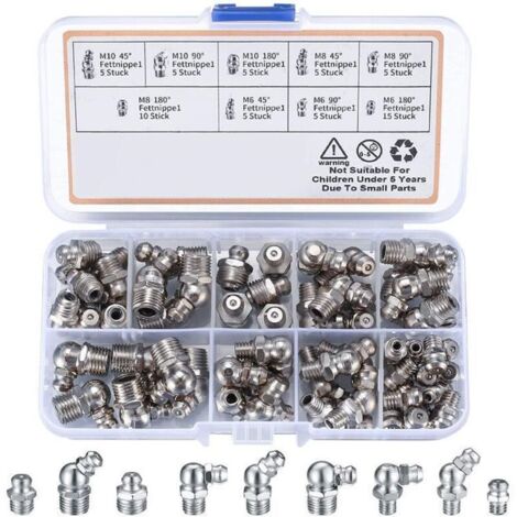 Houhence – Kit de 60 graisseurs à visser M6 M8 M10 – Angles 45° 90° 180° – Fer nickelé résistant à la corrosion – Pour machines industrielles
