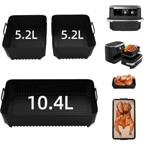 Houhence – Moule silicone pour friteuse à air 10,4L – Résistant jusqu'à 220°C – Lot de 3 – Accessoires compatibles Ninja Foodi AF500EU - 3-Piece