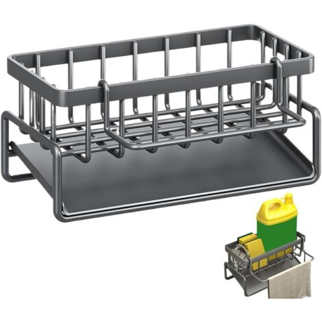 Houhence – Organisateur évier en acier inoxydable – Dimensions 23 x 10 x 9 cm – Rangement éponge avec fonction de vidange automatique – Séchage rapide