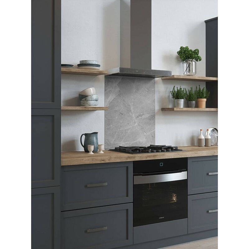 Pietra Grey Glass Kitchen Splashback 600mm x 750mm - House Beautiful