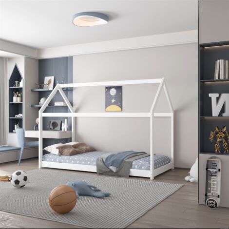 House Bed kids White 3ft Single with 1 Mattress Durable Pine Children Bedroom