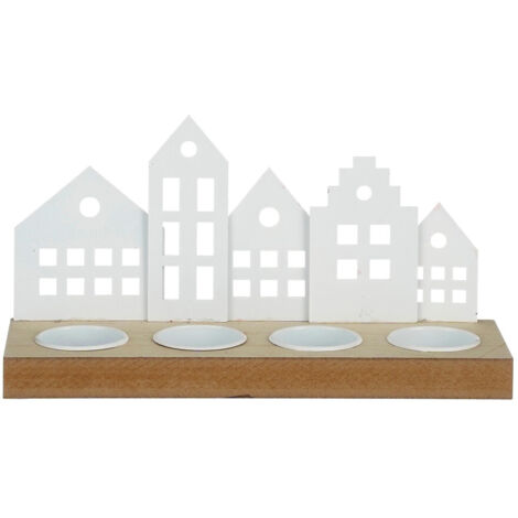 House of Seasons Teelichthalter Haus weiß 25 x 8 x 13 cm Teelichthalter
