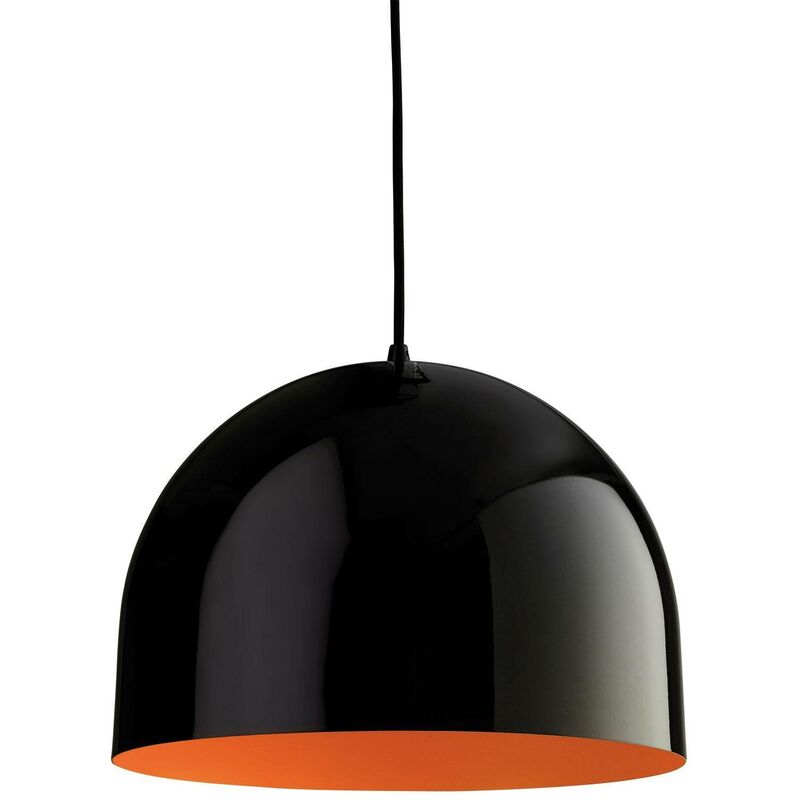 House - 1 Light Dome Ceiling Pendant Black, Orange Inside, E27 - Firstlight