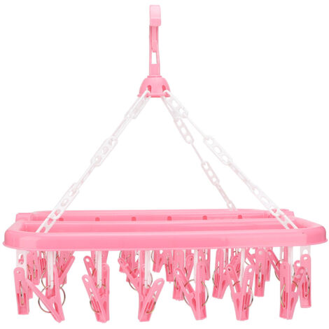 Household 32 Clips Folding Clothes Hanger Dryer Socks Underwear Drying Rack (Pink)