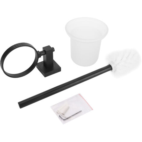 Household Black Bathroom Toilet Wall Mounted Long Handle Cleaning Brush with Cup Holder Set