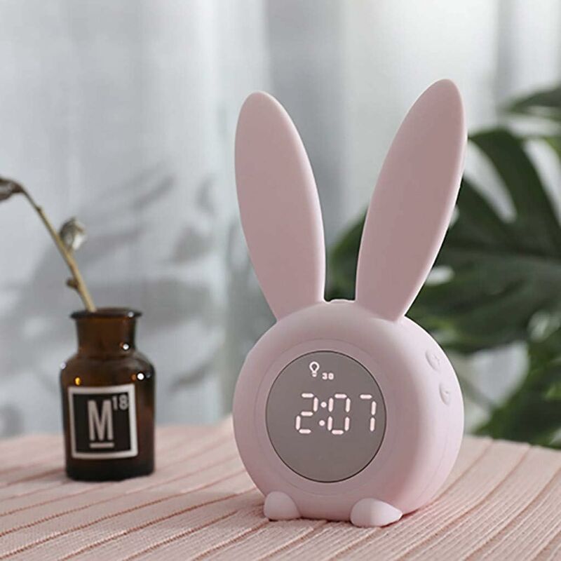 Household children's night light bunny rabbit lamp bedside table night lamp with alarm function LED voice activated children girls light alarm clock