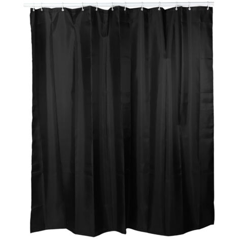 Household Fabric Waterproof Shower Curtain Bathroom Bath Curtain with Hooks Black150x180cm