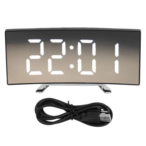 Household Modern Electronic Alarm Clock LED Mute Mirror Clock with Large ScreenWhite Number Display