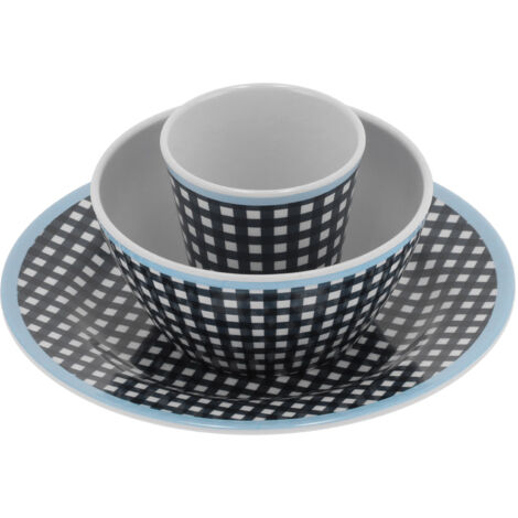 Household Tableware Fruit Salad Plate Bowl Cup Set Dark Blue Grid Pattern for Home Restaurant