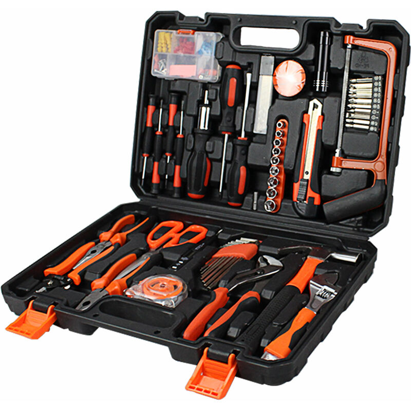 

Household Tool Box, Home Tool Kit, 114 herramientas, con estuche negro, Material: Acero, Pl