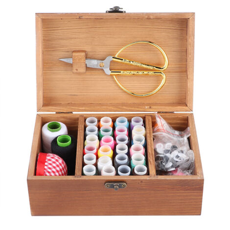 Household Vintage Wooden Sewing Box Needle Thread Storage Case Organizer DIY Sewing ToolsTaraxacum Pattern Sewing Kit Box