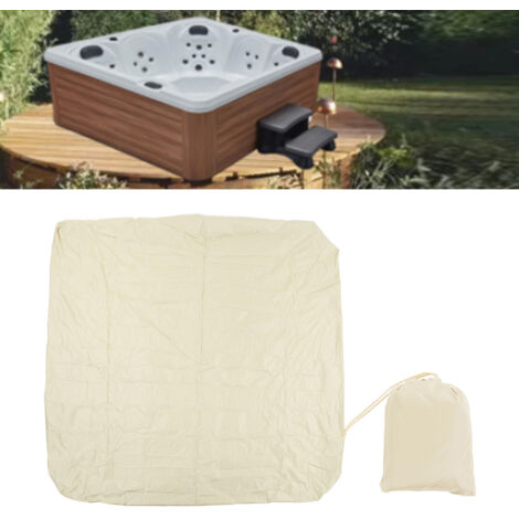 Housse anti-poussière pour baignoire extérieure 190 Taffetas polyester enduit argenté Housse imperméable pour source thermale Housse imperméable pour spa carré 210 x 210 x 30 cm Beige