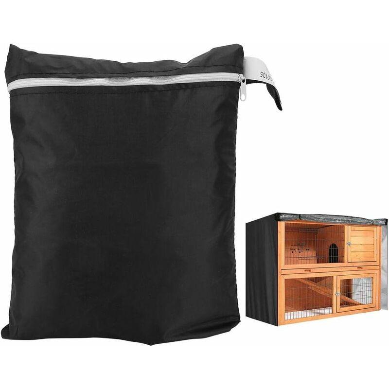 Housse Anti-poussière pour clapier à Lapin - Accessoire Double Couche en Tissu Oxford étanche, Anti-poussière et Coupe-Vent pour Cage à volaille(Noir)