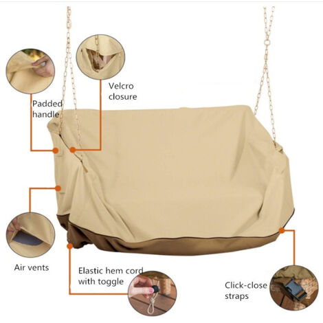 Housse anti-UV suspendue pour balancelle – Couvre-siège imperméable en tissu Oxford argenté, design élégant couleur miel et café, dimensions 142 x 63 x 81 cm, protection solaire optimale pour extérieu