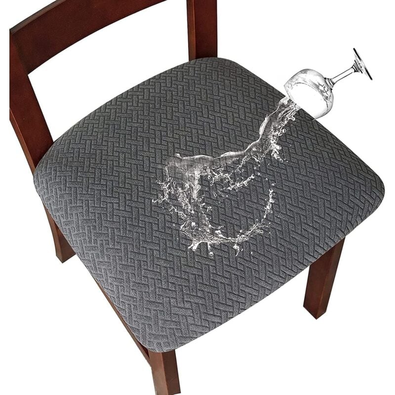 Ahlsen Housse Assise Chaise Elastique Jacquard Extensible Housse de Chaise Gaufrée pour Salle à Manger(Gris Foncé, 4)