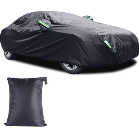 Housse auto noire étanche, anti-UV et protection solaire, résistante aux intempéries. Idéale pour protéger votre véhicule en extérieur.